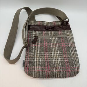 Necessary Objects Crossbody Bag Women's Gray Wool Plaid Zip Top Purse Pockets